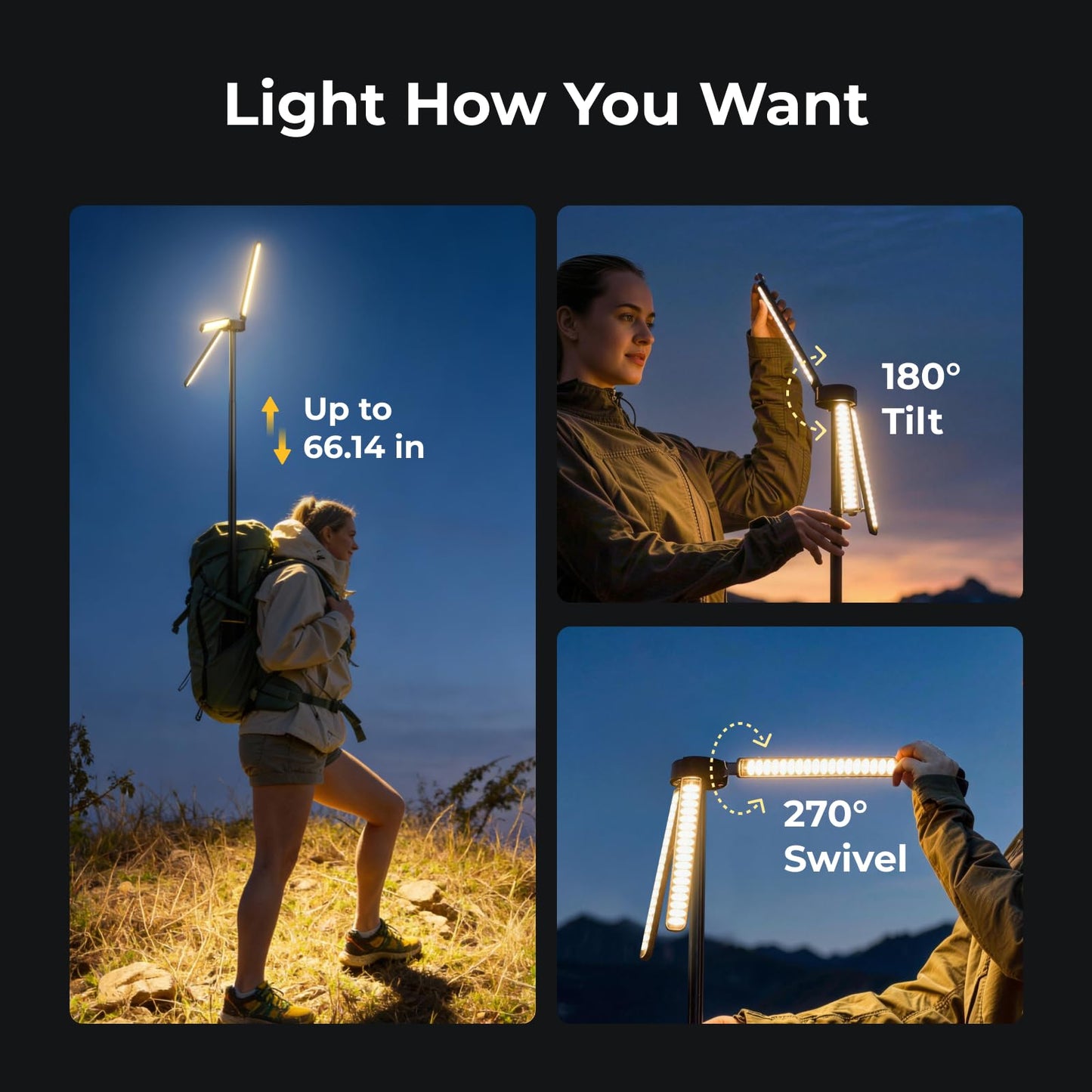 BougeRV Telescopic Camping Light T1, 15600mAh Rechargeable Lantern, Black