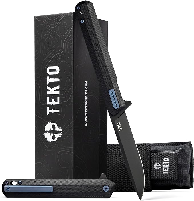 F2 Bravo Folding Pocket Knife - D2 Steel Blade, Ceramic Ball Bearings - EDC - Snap, Swift Flip for Camping, Backpacking - 2.4oz (68g), G10 Black Handle, Blue Titanium Accents