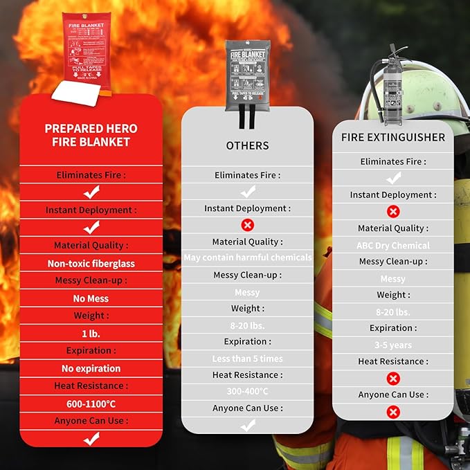 Home Emergency Fire Blankets, (47.2 * 47.2/39.3 * 39.3??Tow Mix Size) 2PACK Fire Blanket for Kitchen, Fireproof Fiberglass Fire Safety Blanket, Camping, Grill, Car, Warehous.