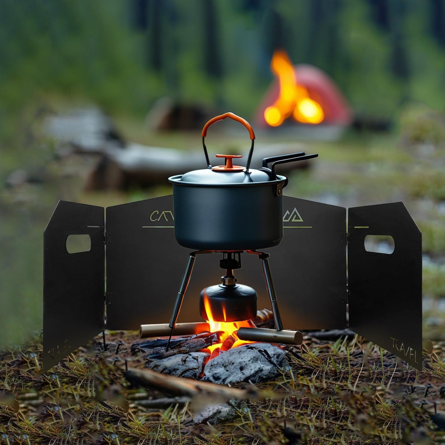 KOYILTD 4 Plates Campe Stove Windscreen Folde Wind Blocker with Storage Bag