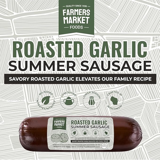 Farmers Market, Gluten Free, Keto, Paleo, Low Sodium, Zero Sugar, Summer Sausage Gift Set, 2-Pack, Roasted Garlic