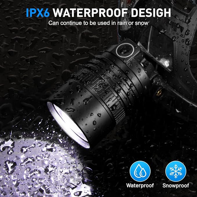 Rechargeable Led Headlamp 2Pack, 99000 Lumen Super Bright Head Lamp with 3 Modes & 90° Adjustable, Brightest Headlamp 30H Long Runtime, Powerful Waterproof Headlamps for Adults Camping