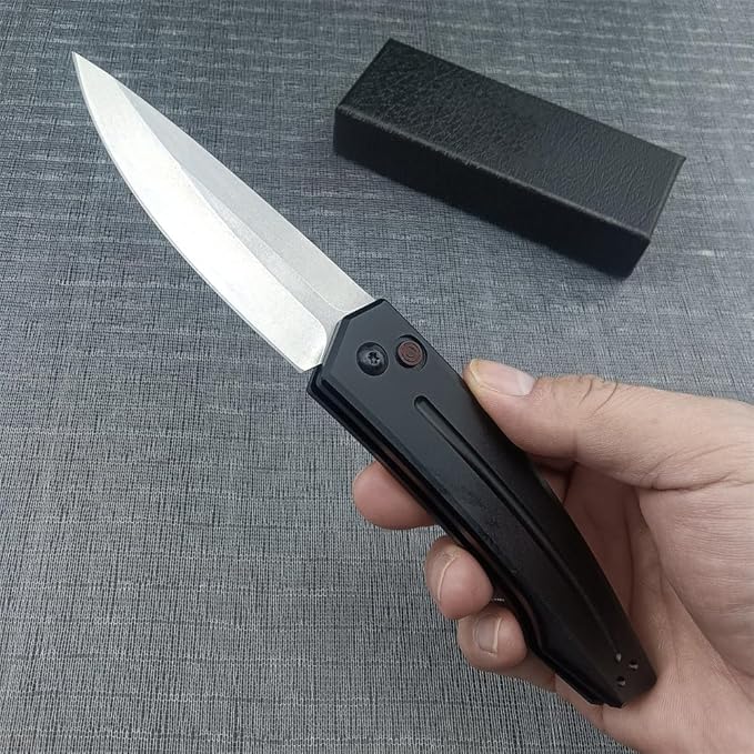 3.31'' D2 Steel Blade Aluminum Handles Speed Safe Botton Fast Opening Folding Knife with Pocket Clip, Camping EDC Tools, Survival Knives, Christmas Gift for Men and Women (White Full Blade)