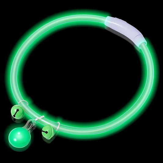 Rechargeable LED Dog Collar - Premium 3 Flash Mode Waterproof Night Safety Light Collar with Adjustable Strip and Bell for Walking Training Outdoor Dress up Small Medium Large Dogs Decor
