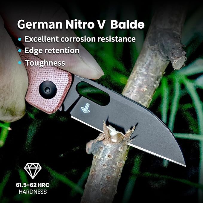 Kizer Banish Pocket Knife, Nitro-V Steel Blade, Linen Micarta Handle, Folding Knife with Reversible Clip, Small EDC Knife for Men Women, Camping Hunting Survival Hiking Fishing, V2676A4