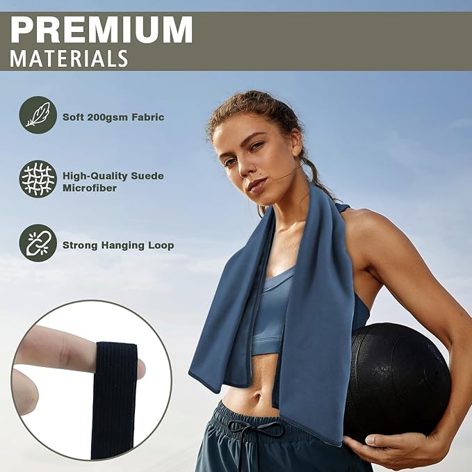 Quick Dry Camping Towel, Microfiber Travel Towel 3 Size at 1 Pack for Camping, Beach, Gym, Sports, Yoga & Swimming Pool, Navy Blue