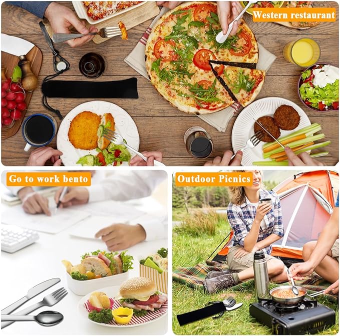 Evanda Portable Silverware Set Set of 2 Packs, Include Knife Fork Spoon, Camping Cutlery Set With Black Bag, For Home Kitchen Camping Travel, Dishwasher Safe