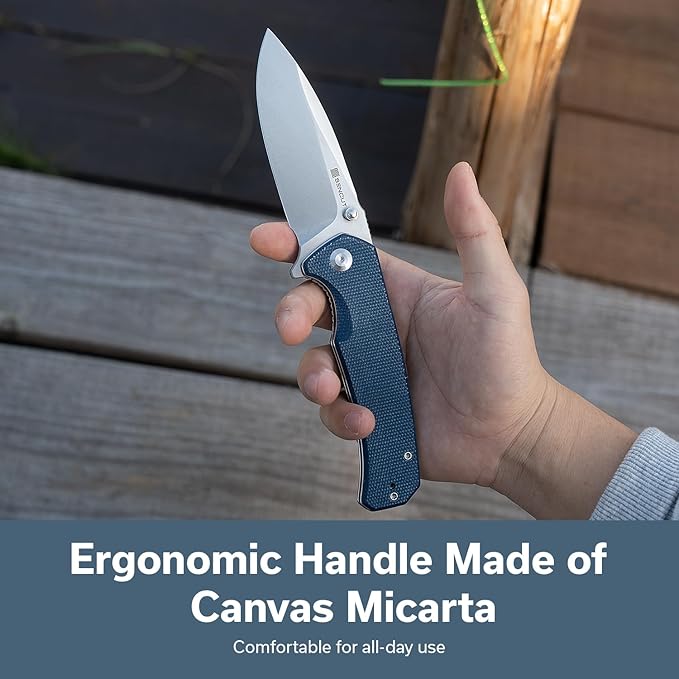 SENCUT Skarnax Pocket Knife for Men, Folding Knife with 3.79" 9Cr18MoV Blade & Micarta Handle, Lightweight Everyday Carry, Camping, Hunting, Outdoor (Blue)