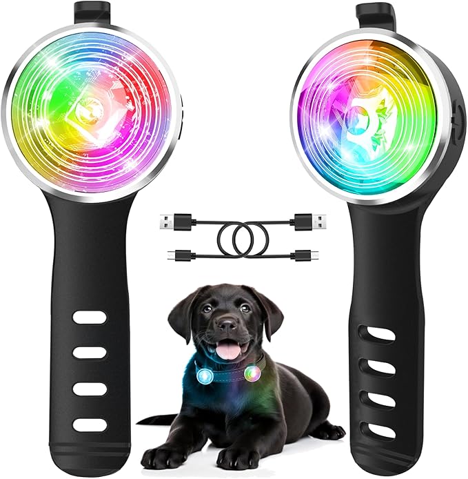 Tubasion Dog Lights for Night Walking, Upgraded 8 Modes Rechargeable Dog Collar Lights for Nighttime Clip On, IPX6 Waterproof and Silicone Band Safety Light for Collars