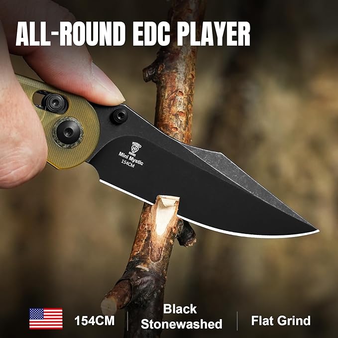 Kizer Mini Mystic Pocket Knife, 3.2" 154CM Blade EDC Hunting Survival Knife with Black Burlap Micarta and Yellow PEI Handle, Camping Folding Knives with Clutch Lock & Thumb Stud Opener, V3636C1