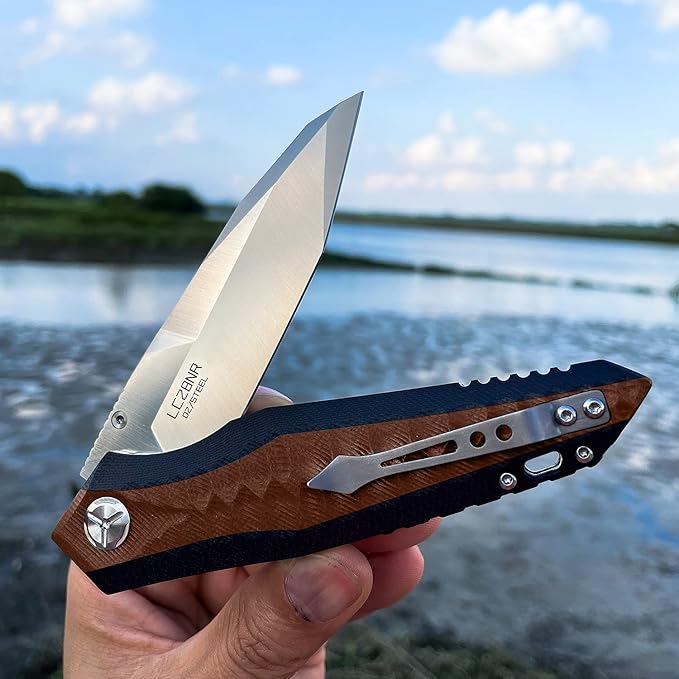 folding pocket knife for men4in d2 tool steel blade,liner lock layers g10 handle,outdoor survival edc tool camping hunting knives with clip (brown)