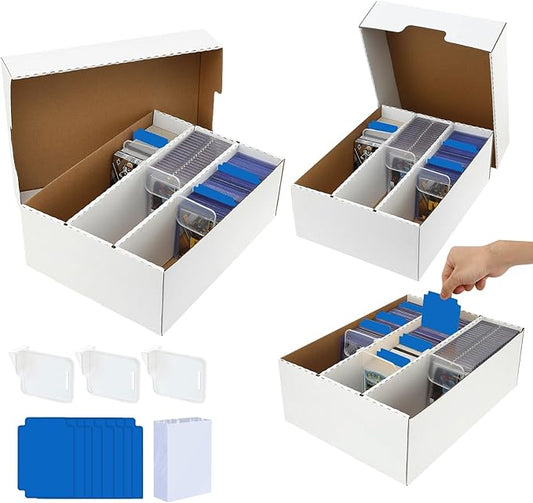 3 Row Trading Card Storage Box – Holds 2400 Cards, Fits Toploaders & Magnetic Cases, Includes 150 Sleeves, 24 Dividers & 9 Supports – Sport Card Organizer