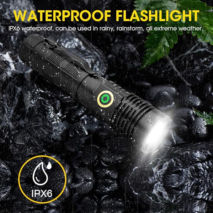 Rechargeable Flashlight High Lumens 2 Packs, High Lumens Super Bright Flash Light, Long-Range Zoomable LED Flashlights for Emergency, EDC, Searching, Waterproof Flashlight Dimmable