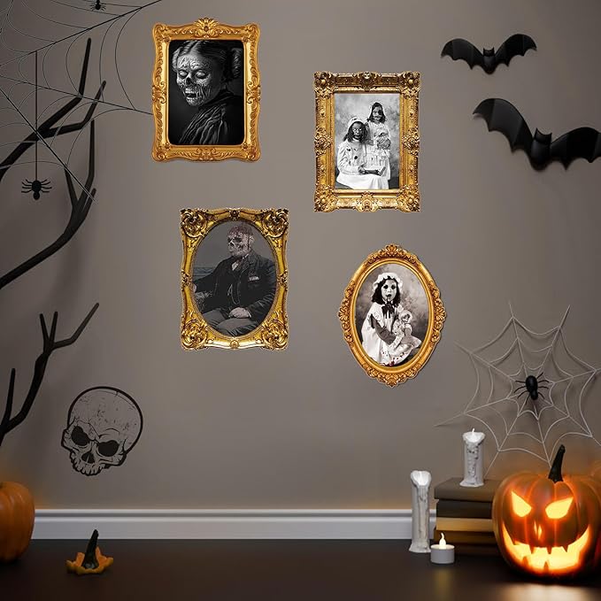 ECGER Halloween Decorations Indoor, Haunted Scary Decor - 3D Changing Face Pictures, Vintage Moving Wall Portraits Frame, For Horror Spooky Party Mansion Castle House Home Decoration(12 Pieces)