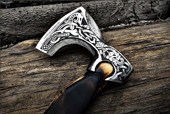 Custom Gift Forged Carbon Steel Viking Axe with Rose Wood Shaft, Viking Bearded Camping Axe & Hatchet, Best Birthday Gift for Him, 18 Inches (Medieval Axe)