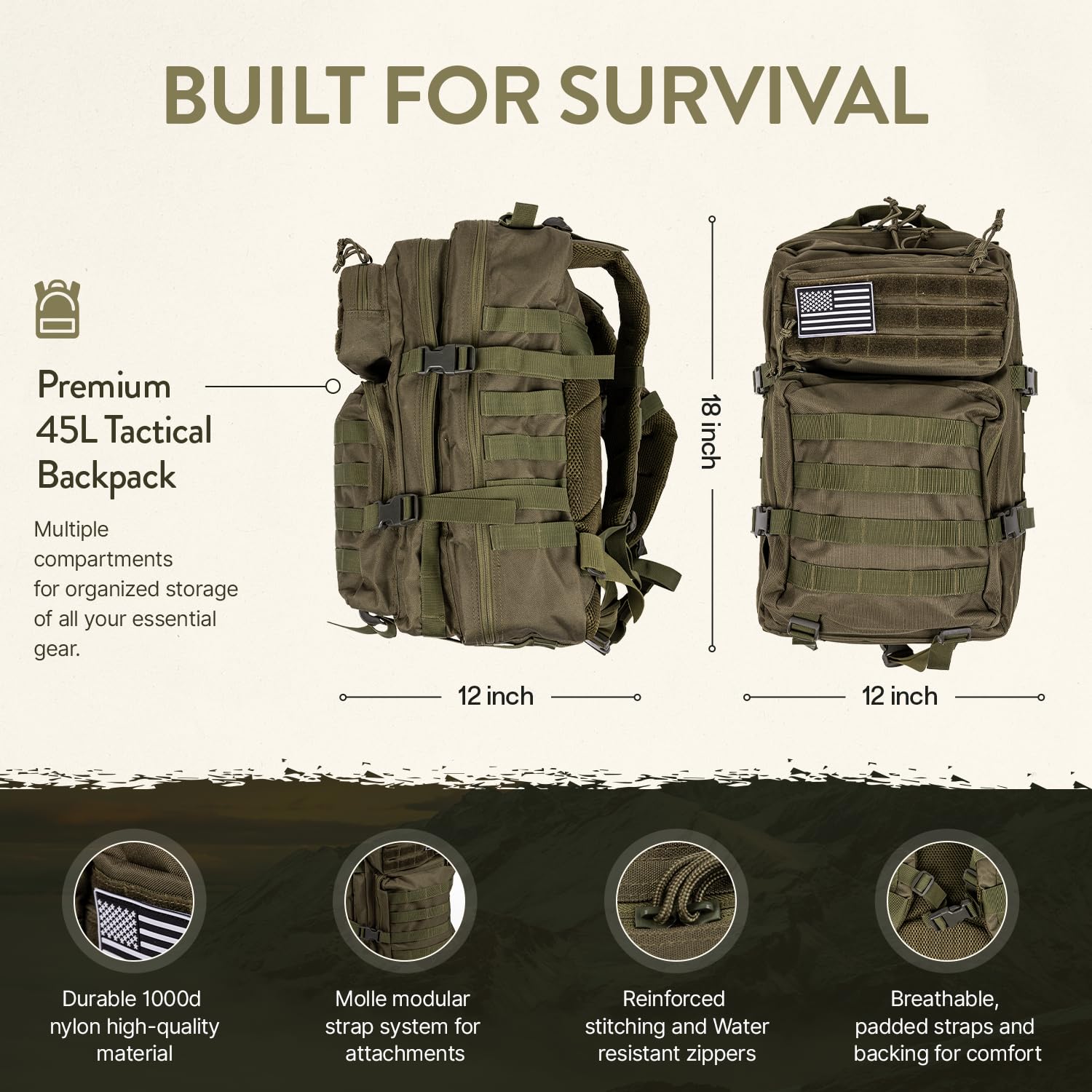 TacPreps Bug Out Bag Backpack Survival Kit, Prepper Emergency Survival Gear