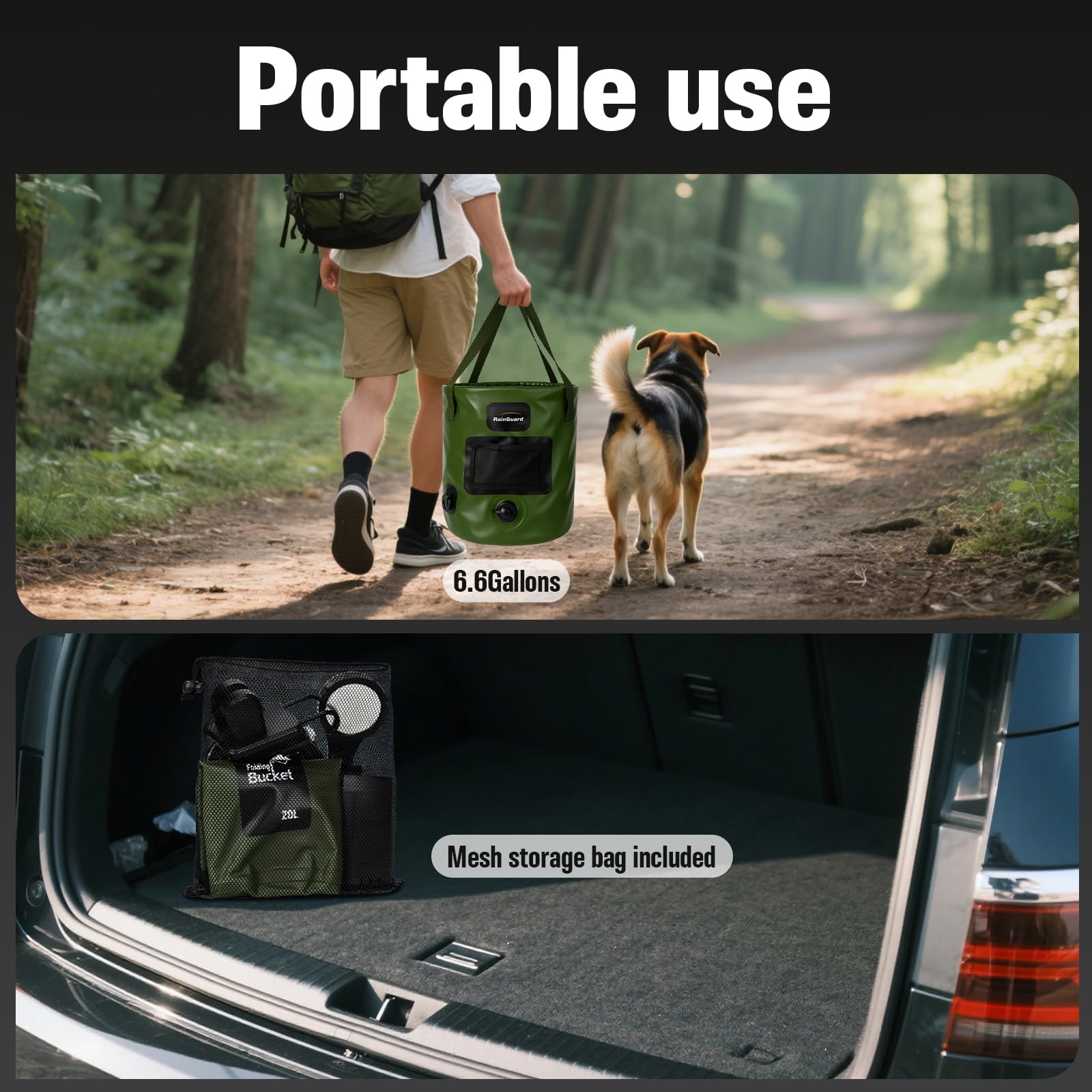 Motivekit™ Portable Camping Shower | 6.6 Gallons Foldable Bucket, 6000mAh Shower Pump, 6' 7" Shower