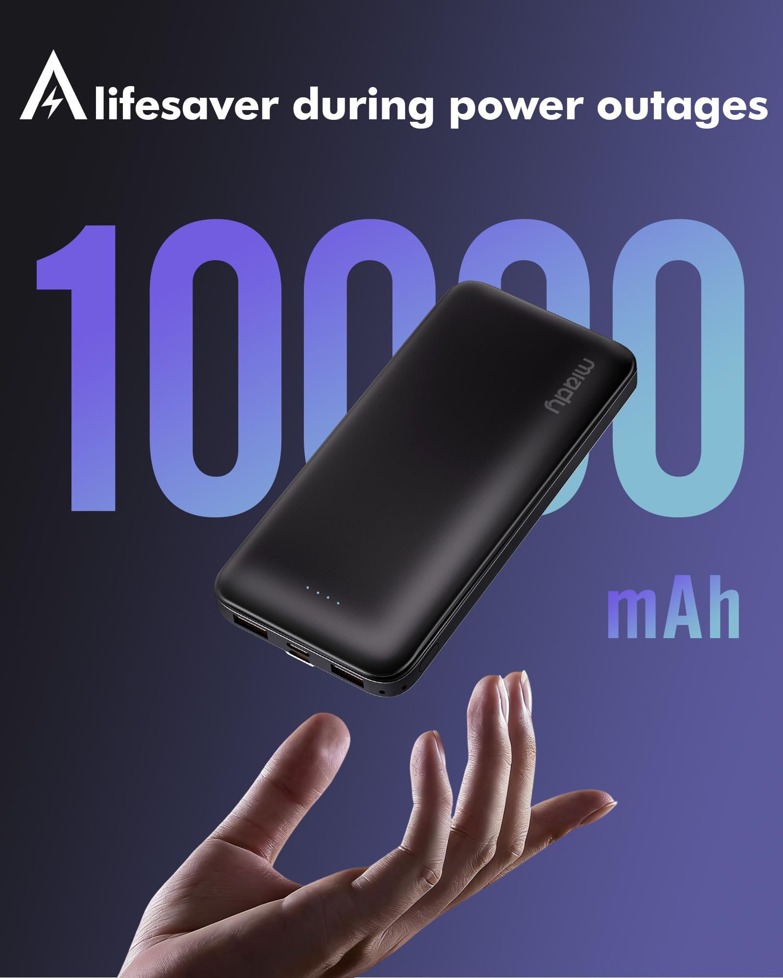 Miady 2-Pack Portable Charger, Slim 10000mAh Power Bank Travel Battery Pack