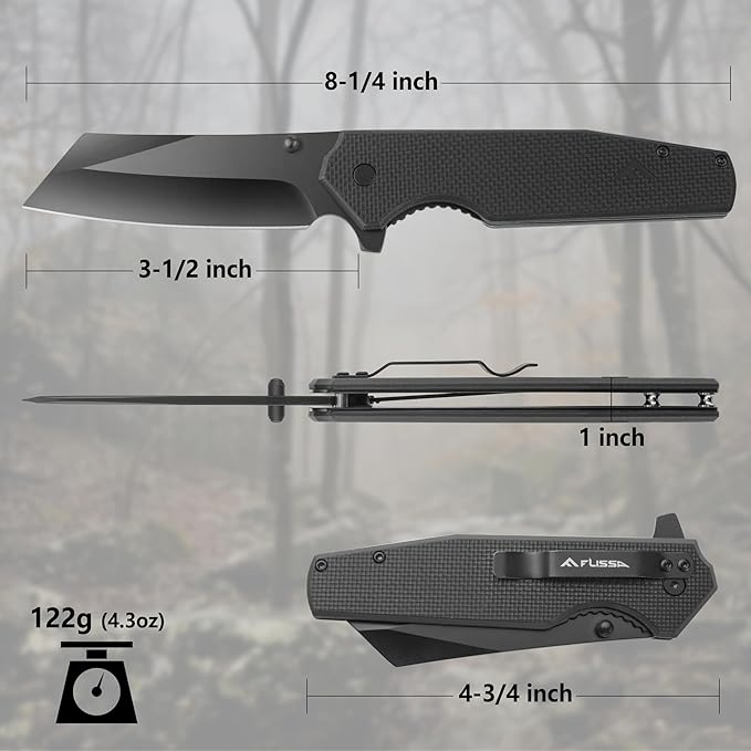 FLISSA Folding Knife, 4-3/4" Reverse Tanto Folding Pocket Knife, Black Stonewash Blade, G10 Handle, for Hunting, Survival, Camping and Outdoor Activities, Great Gifts for Dad, Husband, Friend