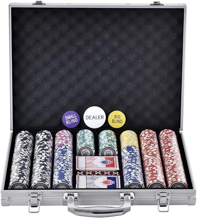 VEVOR Poker Set, 500-Piece Complete Poker Playing Game Set for Texas Hold'em, Blackjack, Gambling, Poker Chip Set with Aluminum Carrying Case, 11.5 Gram Casino Chips, Cards, Buttons and Dices