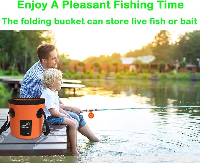 Sunglow Collapsible 5 Gallon Multifunctional Portable Fishing Bucket - Wash Basin Folding Bucket - Water Container for Fishing, Camping, Gardening (20L/5 Gallon (Orange))