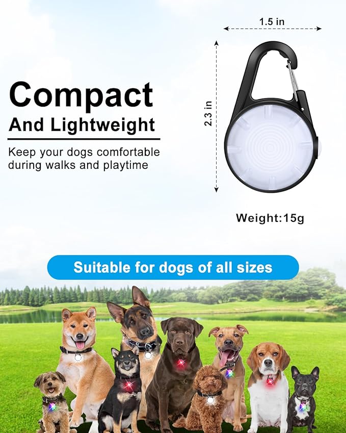 2 Pack Dog Collar Light, Rechargeable Dog Lights for Night Walking Clip On, 4 Modes Waterproof LED Collar Charm for Nighttime Running, Cycling, Pet Camping Essentials (Black)