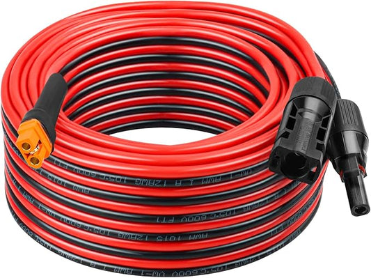 XRDS -RF 12AWG Solar to XT60i Extension Cable 35FT– Tinned Copper, Heavy-Duty XT60i Female Wire for Solar Panel, Battery, and Power Station, Low Resistance