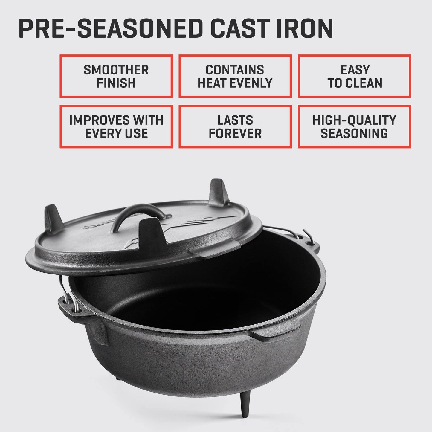 Uno Casa 6Qt Cast Iron Camping Dutch Oven with Lid Lifter and Storage Bag - Pre-Seasoned Outdoor