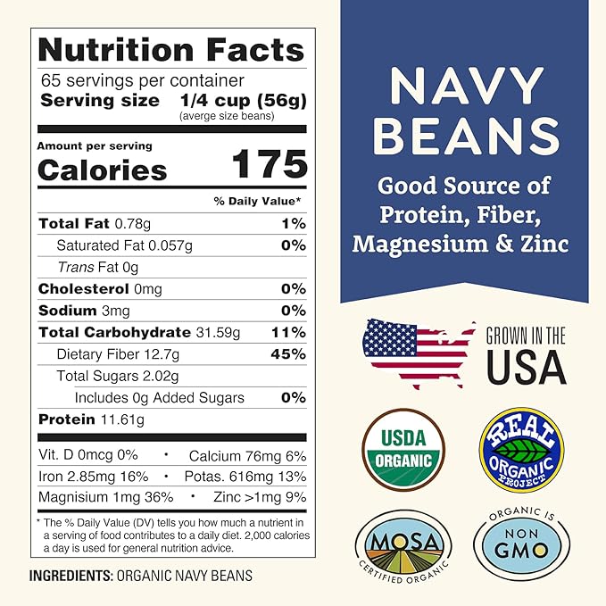 Organic Navy Beans 5 lb - Non-GMO, USDA Organic, Tested Clean Certified, Vegan - Rich in Fiber & Protein for Soups, Burritos, Salads & Chili - Grown In USA, Farmed From Regenerative Soil by Doudlah Farms