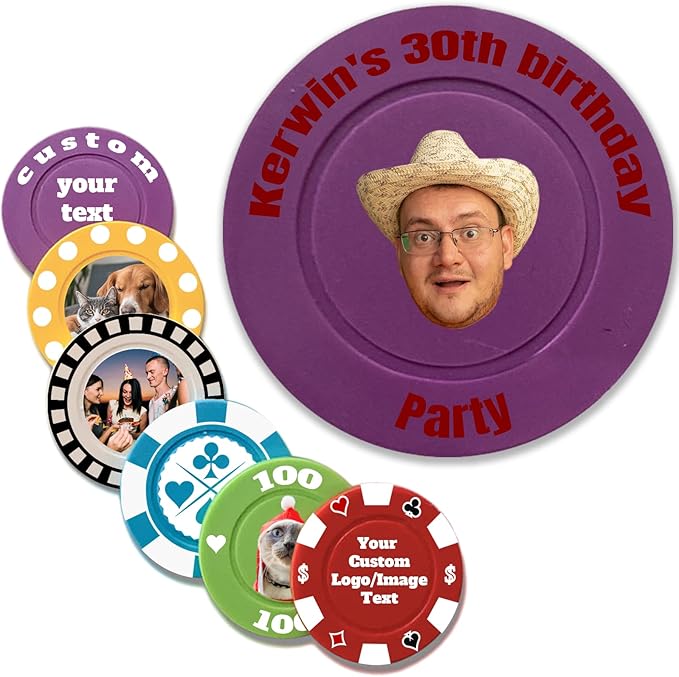 Custom Poker Chips Personalized Plastic Poker Chips with Logo Funny Parties Chips Print Your Photo or Text Golf Ball Markers for Putting Green Purple