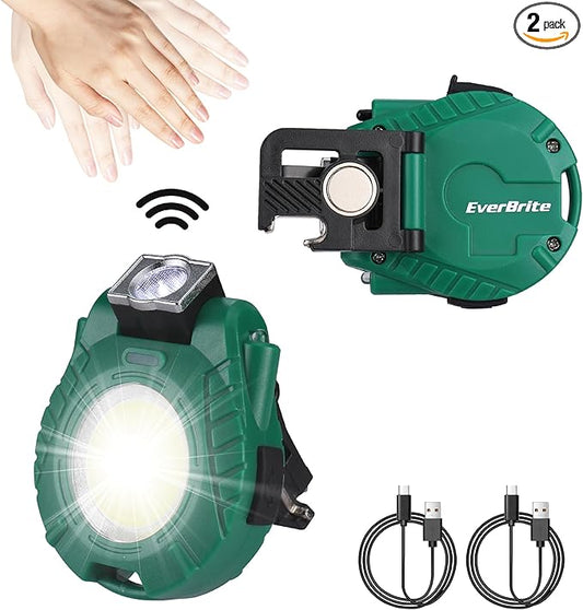 EverBrite 2 Pack COB Keychain Work Light, Mini Rechargeable Magnetic Keychain Light, Sensor Mode, Multifunctional Small Keychain Flashlights, Portable, Waterproof, for Camping, Hiking, 6 Modes, Green