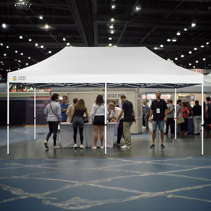 CROWN SHADES 10x20 Pop Up Canopy Tent - Commercial Canopy Tent with 400D Strength Oxford Fabric, Hexagonal Leg, 4 Upgraded Weights - Great for Trade Shows, Events, Parties & Commercial Use, White