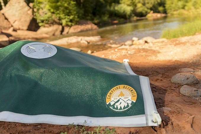 Campfire Defender Outdoor Fire Pit Cover, 68" x 60" - Camping Firepit Cover Square with Adjustable Vent, Weatherproof Emergency Blankets, Heavy Duty Military Grade Camper Blanket with Glow in the Dark