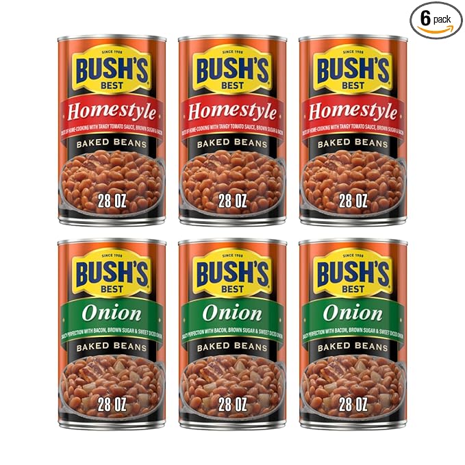 Bush's Best Baked Beans, Homey Onion Harmony Duo, 3 Homestyle Baked (28 Oz), 3 Onion Baked Beans (28oz), (Variety Pack)
