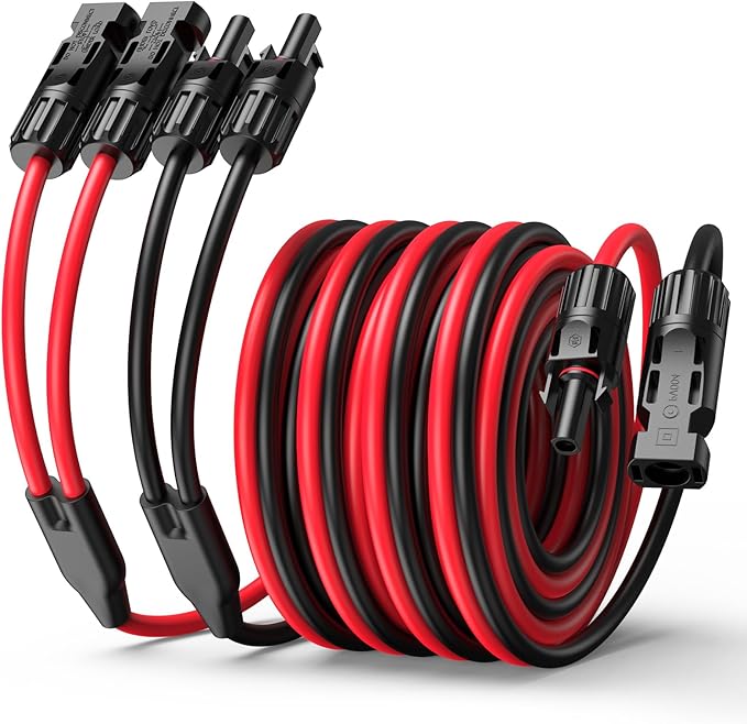 Bateria Power 30FT 12AWG Y-Branch Solar Connectors Extension Cable, Solar Cable Parallel Adaptor Solar Panel Wire in Pair with Female and Male Connectors for Solar Panel (1*M/FF+1*F/MM)