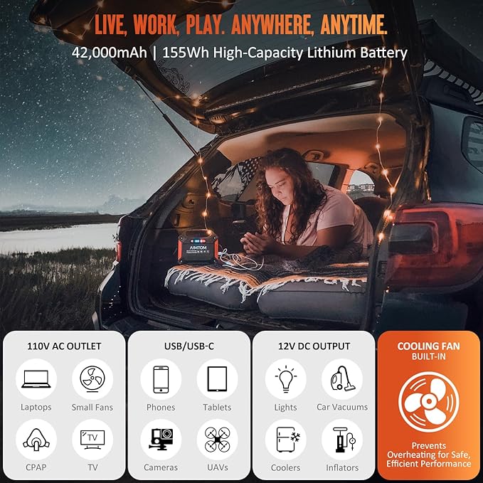 AIMTOM 155Wh Portable Power Station with 30W Solar Panel ??150W Peak/110V AC, 18W USB-C, 2x USB-A & 12V DC ??Solar Generator for Camping, Home, RV, Travel & Emergencies
