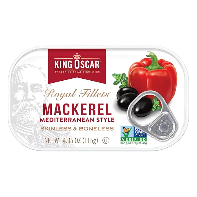 King Oscar Skinless & Boneless Mackerel Variety Pack, 4.05 Ounce Cans (Pack of 6), Skinless & Boneless, Wild Caught Canned Mackerel