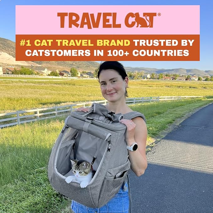 Travel Cat Navigator Carrier Bag - Premium Cat Backpacks for Carrying Cats, Travel, Hiking, Outdoor Use - Grey Mesh Backpacks for Small, Medium, Large Cats up to 25 LBS with Side Pockets, Zipper Clips