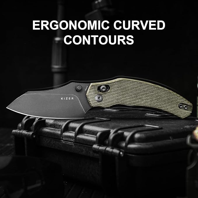 Kizer Bulldog Pocket Knife, 3 In Nitro V Blade Folding Knife Micarta Handle Camping Hunting Knife with Reversible Clip, Clutch Lock Small EDC Knives for Men Women V3672A3