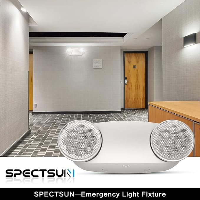 SPECTSUN 18 Pack White LED Emergency Lights with Battery Backup-UL Listed Two Head Adjustable Emergency Lighting Fixtures - 120-277V AC-Exit Sign Lights (18 Packs-U5)