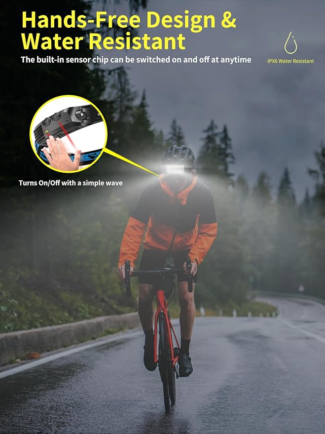 Smiling Shark Rechargeable Headlamp, 230°Wide Angle 6*White Light The Brightest LED Head Lamp with Motion Sensor Waterproof Headlight for Camping Hiking Outdoor, Head-Lamp-LED-Frontale-Rechargeable