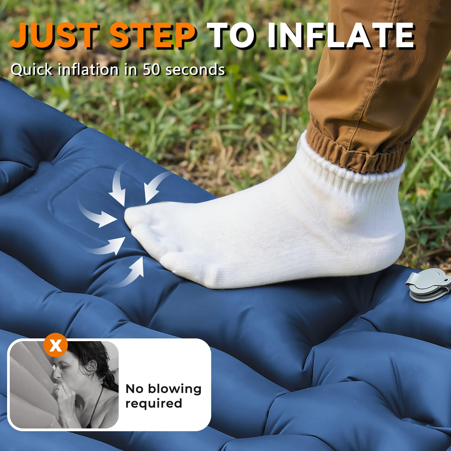 RusChic Sleeping Pad for Camping, Built-in Foot Pump with Pillow