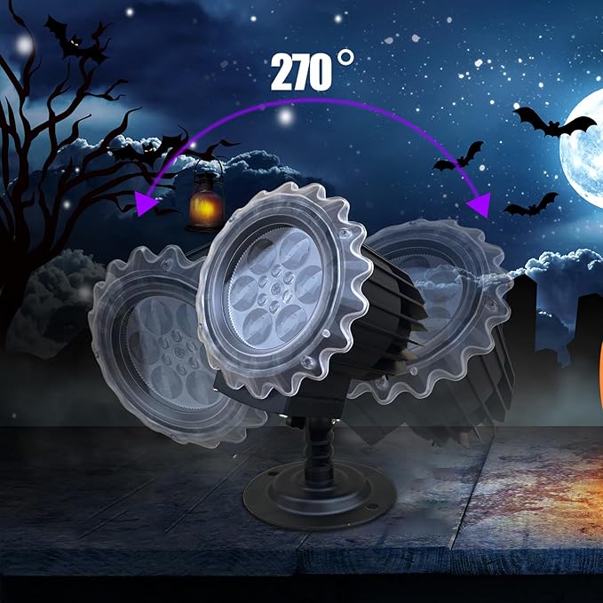 Halloween Projector Lights Outdoor, 3D-Dynamic Outdoor Holiday Light Projector with 4 Different Rotating Patterns, Ghost, Skull, Waterproof for Birthday Party Yard Decorations