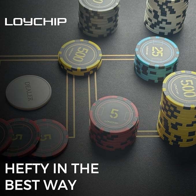 Poker Set with Numbered Chips 1000-pcs for Card Board Game, 11.5g Weight with Playing Cards for Texas Hold'em, Blackjack Gambling, Late Night Poker Games