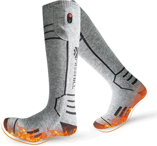 FREEHILL Merino Wool Heated Socks for Men Women, 5000mAh One-Click Control Rechargeable Cold Weather Heated Ski Socks