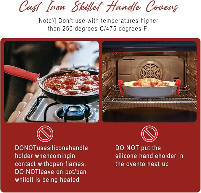 Joyhalo Cast Iron Handle Covers, 6 Pack Heat Resistant Silicone Handle Covers for Cast Iron Skillets and Pans