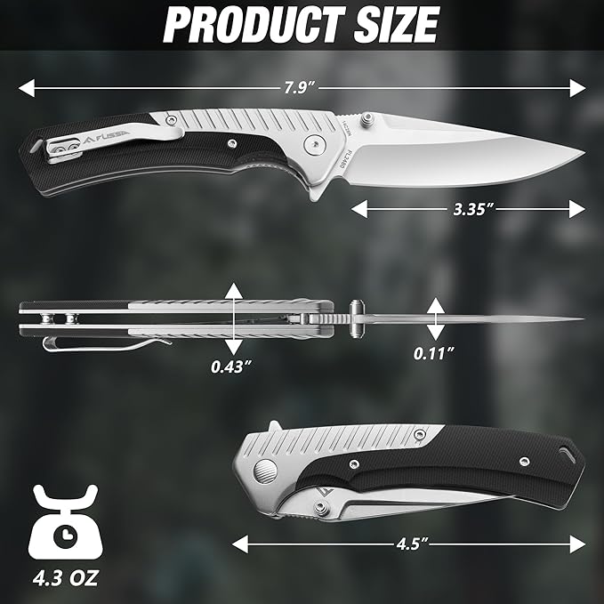 FLISSA Pocket Knife with 3.35" 14C28N Steel Blade, Liner Lock Folding Knife with Micarta Handle for EDC, Camping, Hiking, Outdoor Activities, Gift for Men and Women