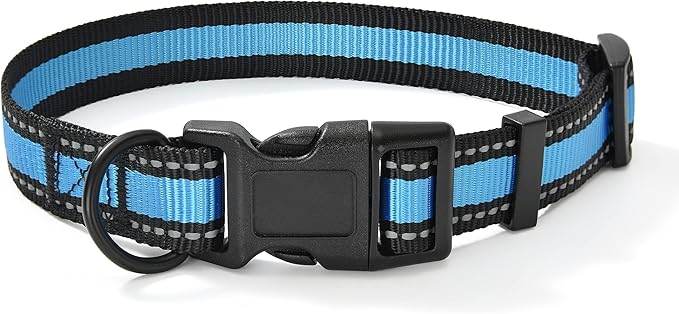 Mile High Life Dog Collar | Nylon Reflective Dog Collars | Light Weight Puppy Collars | Blue Dog Collars for Medium Dogs (Blue, Medium)
