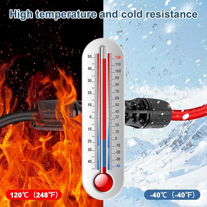 50 FEET 8AWG Solar Panel Extension Cable,8 Gauge Extension Cord, Solar Panel Wire with Extra Fair of Female and Male Quick Connectors Solar Adapter for RV, Off-Grid Systems (50FT Red + 50FT Black)