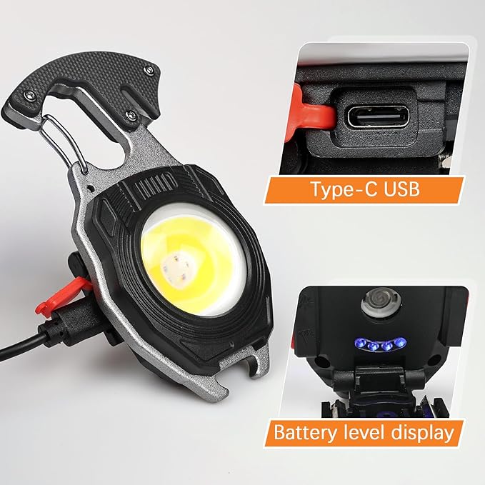 MAKDAK 2PC Keychain Flashlight Rechargeable Cob Keychain Work Light 7 Modes 1600Lumen High Lumen Flashlights for Emergencies,EDC (Black)
